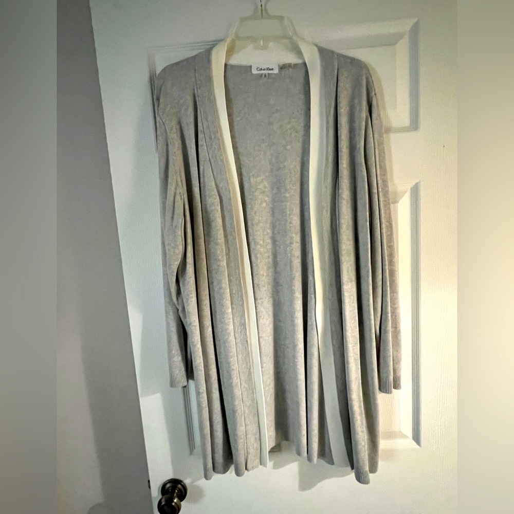 Calvin Klein gray cardigan with white accent edge. 2X